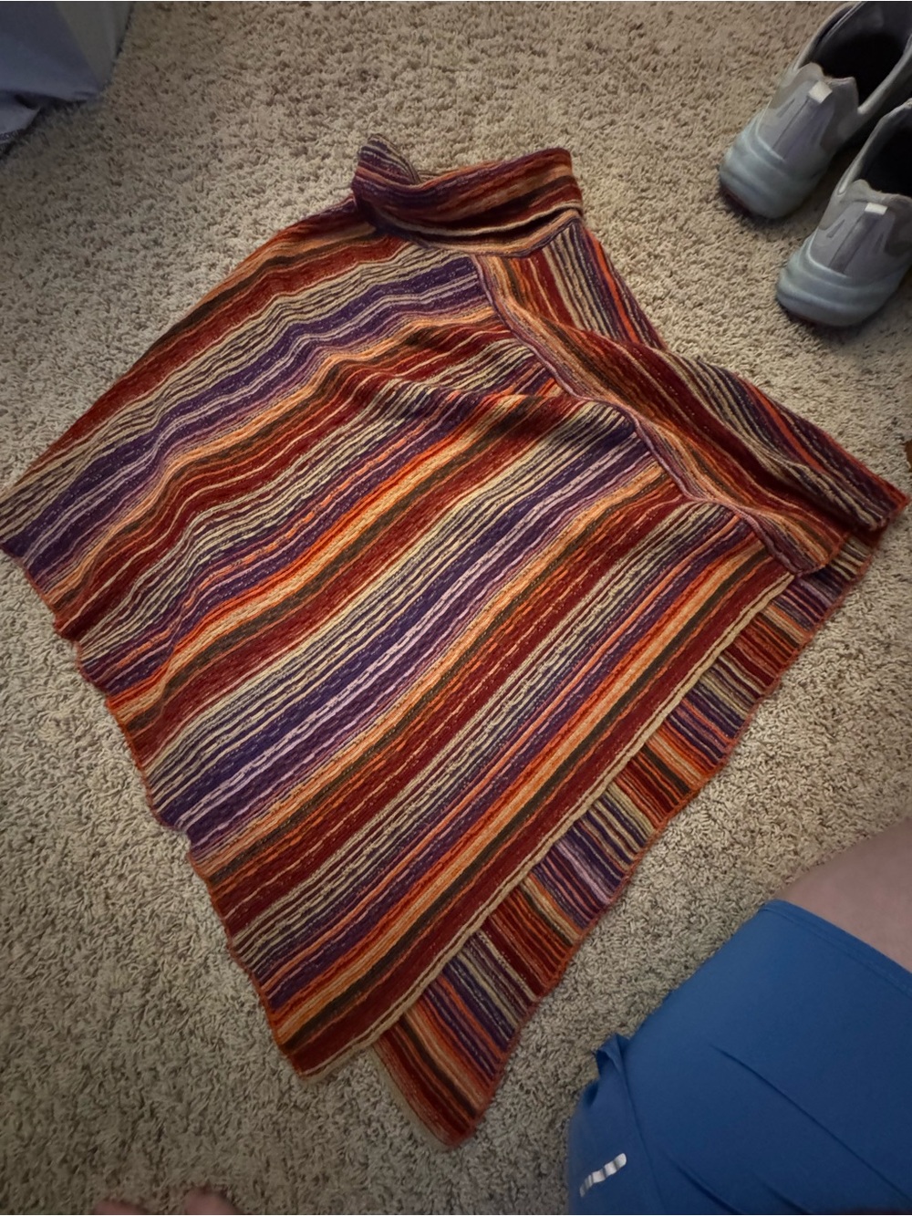 Striped Multicolor Knit Cape - Women's Layering Cape